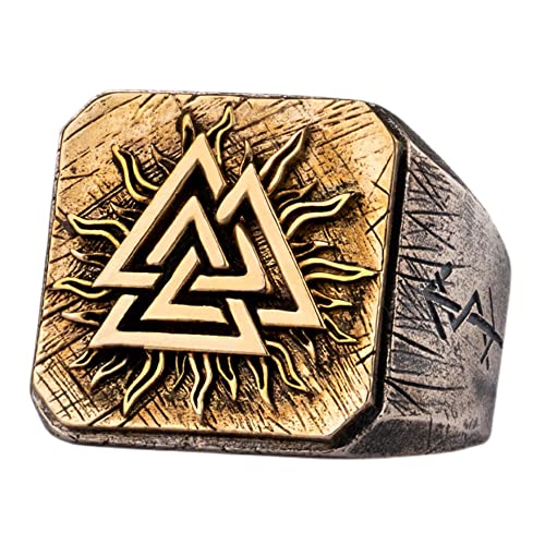 ForFox Kupfer und 925 Sterling Silber Wikinger Valknut Ring DREI Verrigelte Dreieck Siegelring für Herren Damen Offen und Verstellbar von ForFox