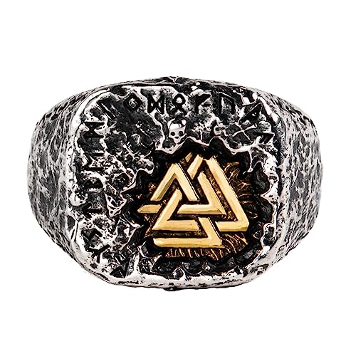 ForFox Wikinger Nordischer Valknut Ring für Herren Damen Retro 925 Sterling Silber Dreieck Ring Rune Schmuck Offen Verstellbar von ForFox