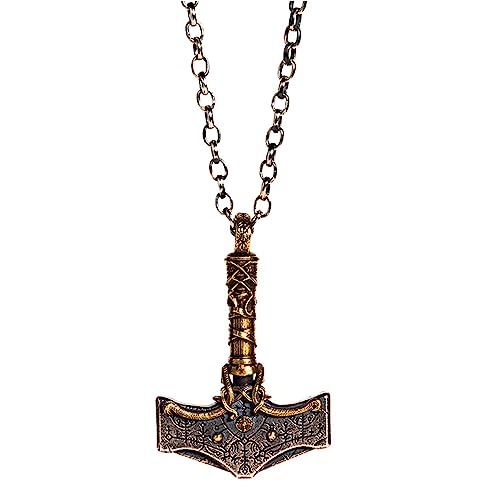 ForFox Wikinger Thors Hammer Mjölnir Halskette für Herren Damen Zweifarbig 925 Sterling Silber Amulett Schutz Anhänger mit Vegvisir Kompass Nordischer Schmuck 60cm Kette von ForFox