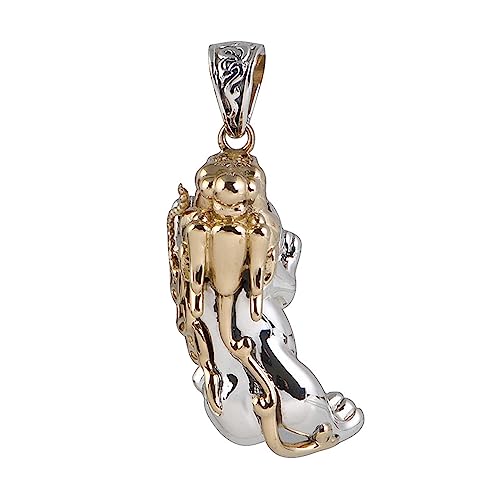 ForFox Zweifarbiger Chinesischer Pixiu Anhänger 925 Sterling Silber Reichtum Attraktion Pi Yao Anhänger Feng Shui Amulett Schmuck für Herren Damen von ForFox