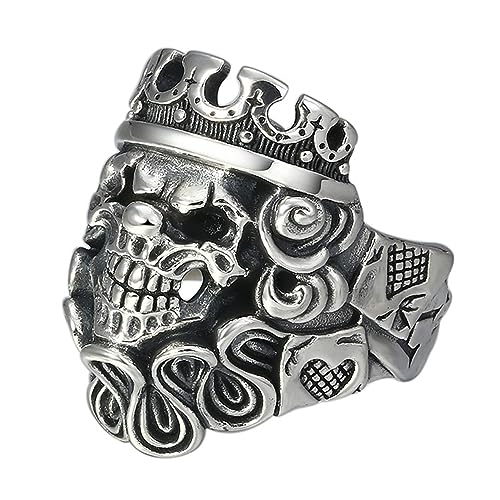 ForFox Gothic Joker Krone Ring 925 Sterling Silber Clown schädel Ring Gravur ace Badass schmuck für Herren Damen offen verstellbar von ForFox