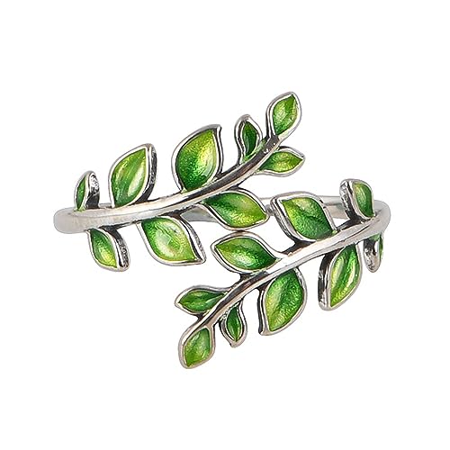 Grüner Emaille Blatt Ring für Damen 925 Sterling Silber Cloisonne Blätter Ring Schmuck Offen Verstellbar von ForFox