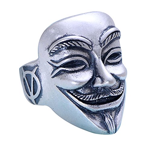 Matt 990 Sterling Silber V wie Vendetta Maske Ring für Herren Damen Offen Verstellbar von ForFox