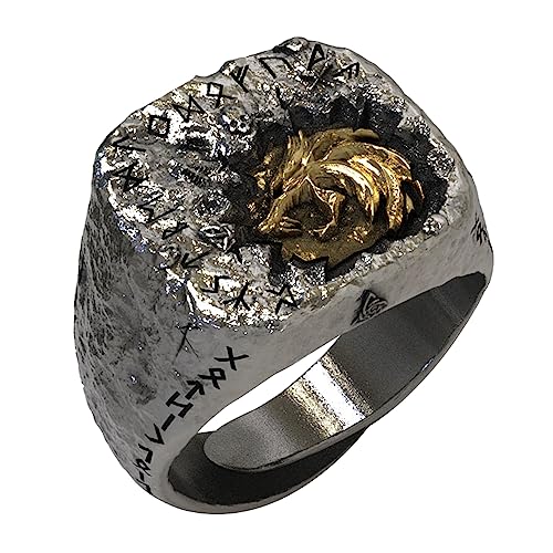 Nordischer Wolf Fenrir Ring für Herren Damen Retro 925 Sterling Silber Rune Ring Wikinger Tier Schmuck Offen Verstellbar von ForFox