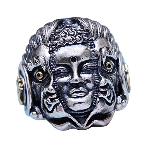 Punk 925 Sterling Silber Buddha Dämon Ring Good or Evil Ring für Herren Offen Verstellbar Punk 925 Sterling Silber Buddha Dämon Ring Good or Evil Ring für Herren Offen Verstellbar von ForFox