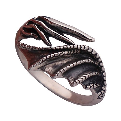 Schwarz 925 sterling silber dämon drachen flügel ring für herren verstellbar von ForFox