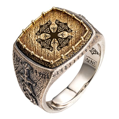 Thors hammer mjolnir ring zweifarbiger 925 sterling silber wikinger runen drachen schwert ring ordischer schmuck für herren damen größe 56 verstellbar von ForFox