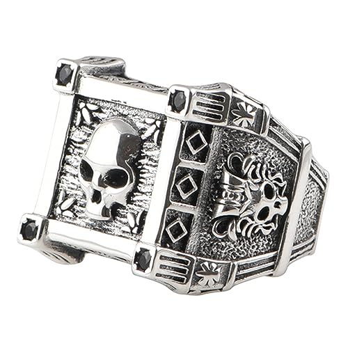 Totenkopf ring herren schwarz 925 sterling silber quadratischer ring punk schmuck offen verstellbar von ForFox