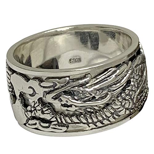 Vintage 925 Sterling Silber Chinesischer Drachen Ring Spinner Fidget Anxiety Ring Band Drachenring Schmuck für Herren Damen 12mm Größe 61 von ForFox