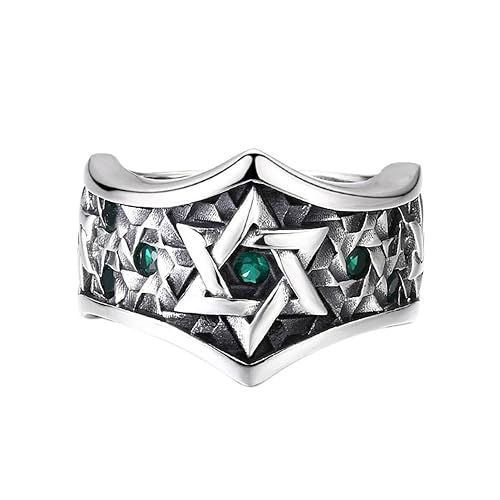 ForFox Vintage 925 Sterling Silber Jüdischer Davidstern Ring mit Zirkonia für Herren Jungen Offen Verstellbar von ForFox