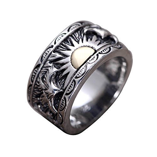 Vintage Breit 925 Sterling Silber Golden Sonne und Adler Ring Punk Bandring Schmuck für Herren Damen 13mm Größe 67 von ForFox