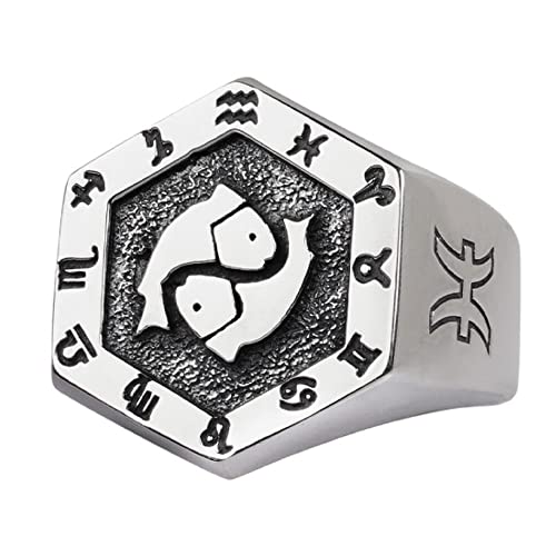Vintage Echt 925 Sterling Silber Astrologie Sternzeichen Fische Konstellation Ring - Tierkreiszeichen Schmuck für Herren Damen - Offen Verstellbar von ForFox