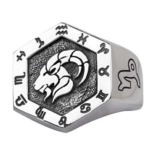 Vintage Echt 925 Sterling Silber Astrologie Sternzeichen Ring Steinbock Konstellation Ring Tierkreiszeichen Ring Schmuck für Herren Damen Offen Verstellbar von ForFox