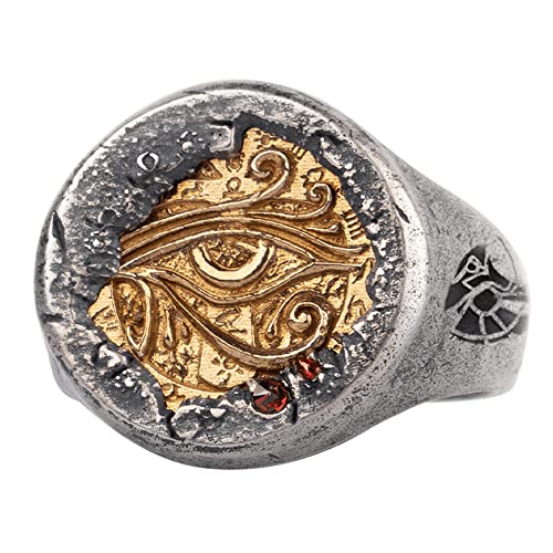 Zweifarbiger 925 Sterling Silber Linkes Auge des Horus Ring Ägyptischer Schmuck für Männer Frauen offen und verstellbar, Metall, Cubic Zirkonia von ForFox