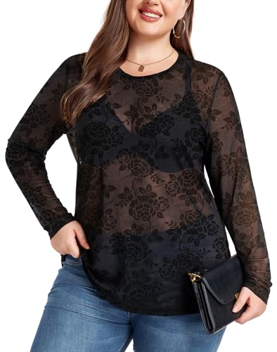 ForHailey Damen Plus Size Mesh Sheer Durchsichtig Shirt Langarm Tops T-Shirts Bluse, Rosenmuster 01, 4XL Mehr ForHailey Damen Plus Size Mesh Sheer Durchsichtig Shirt Langarm Tops T-Shirts Bluse, Rosenmuster 01, 4XL Mehr von ForHailey