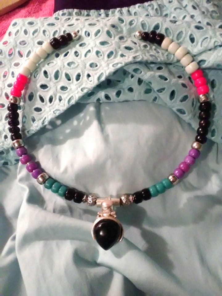 Vintage Halsband - Handgemachte Bunte Onyx Und Perle Anhänger Perlen von ForHerEarsOnly