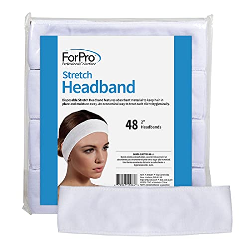 ForPro Stretch-Stirnbänder, feuchtigkeitsabsorbierende Einweg-Spa-Stirnbänder, 2,25 W x 18 C, 48 Stück von ForPro Professional Collection