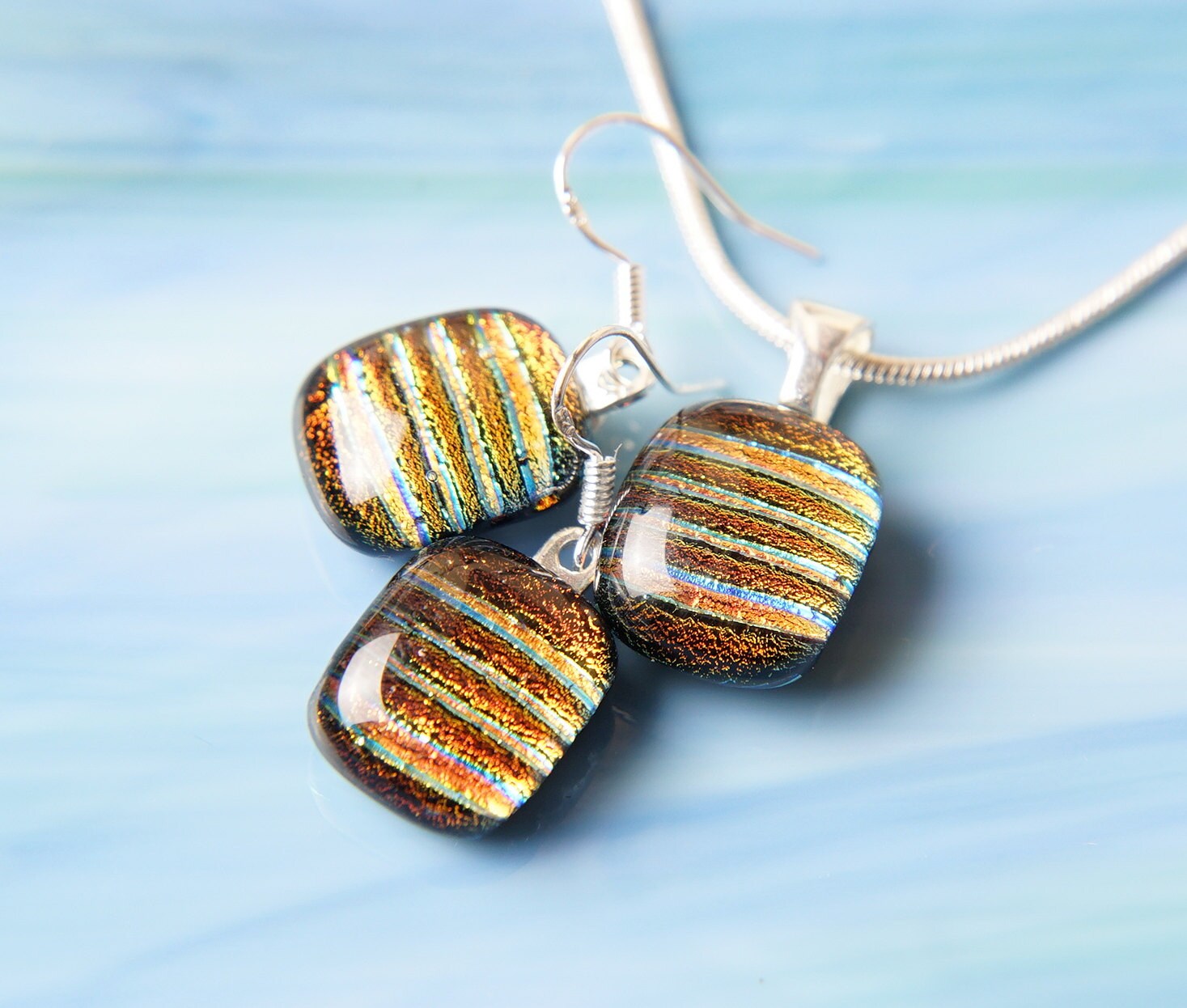 Dichroic Sterling Silber 925 Fusing Glas Anhänger Halskette Ohrringe Passende Set Dichroic Sterling Silber 925 Fusing Glas Anhänger Halskette Ohrringe Passende Set von ForThePeople