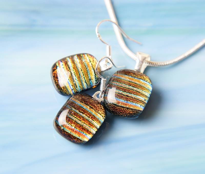 Dichroic Sterling Silber 925 Fusing Glas Anhänger Halskette Ohrringe Passende Set Dichroic Sterling Silber 925 Fusing Glas Anhänger Halskette Ohrringe Passende Set von ForThePeople