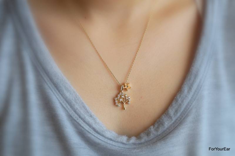 158 Baum Des Lebens Halskette Mit Stern Initial Charm von ForYourEar