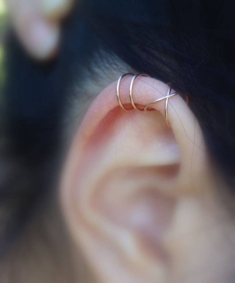181Kein Piercing Set 2 Ohrmanschette Für Oberen Ohrknorpel, 22G(Dünner Drahtsterling Silber, 14K Gold Filled, Rosegold Filled.minimalist von ForYourEar