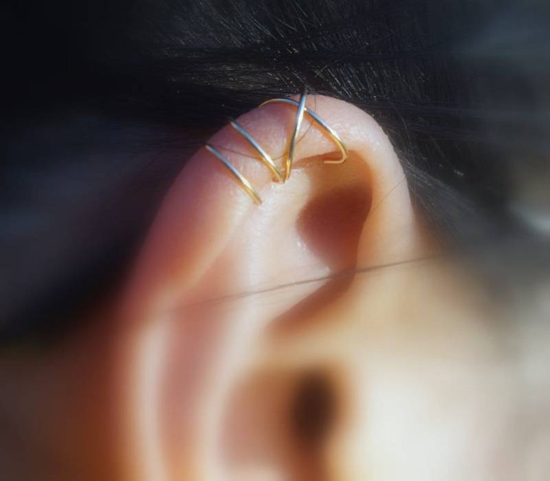 182 22 Gauge | Dünn Keine Piercing Ohrmanschette Für Den Oberen Ohrknorpel, Doppellinie Oder Criss Cross. Silber, 14K Gold Filled, Rosegold Filled von ForYourEar