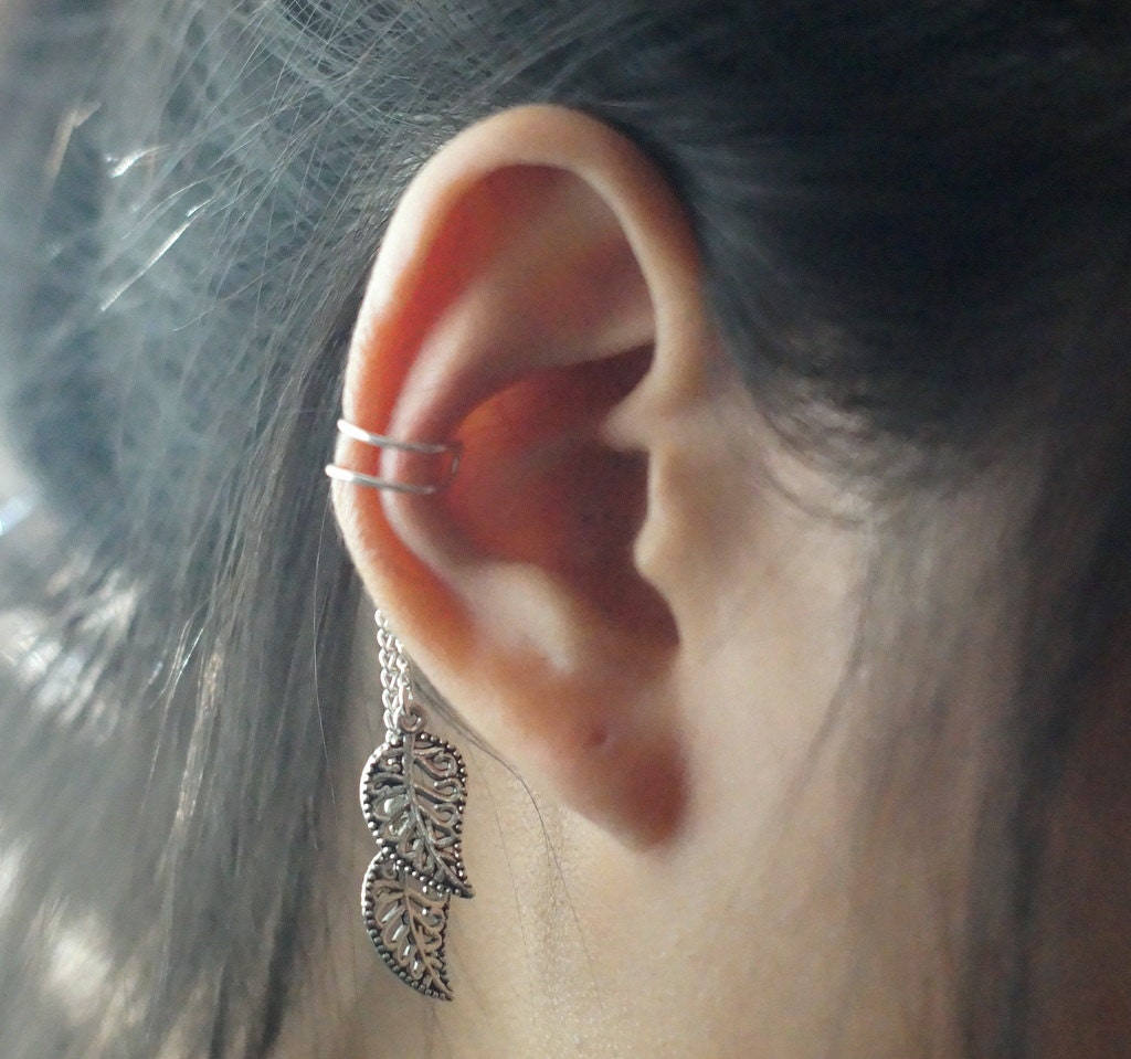 44Keine Piercing Zwei Blätter Tropfen Minimalist Ohrmanschette von ForYourEar