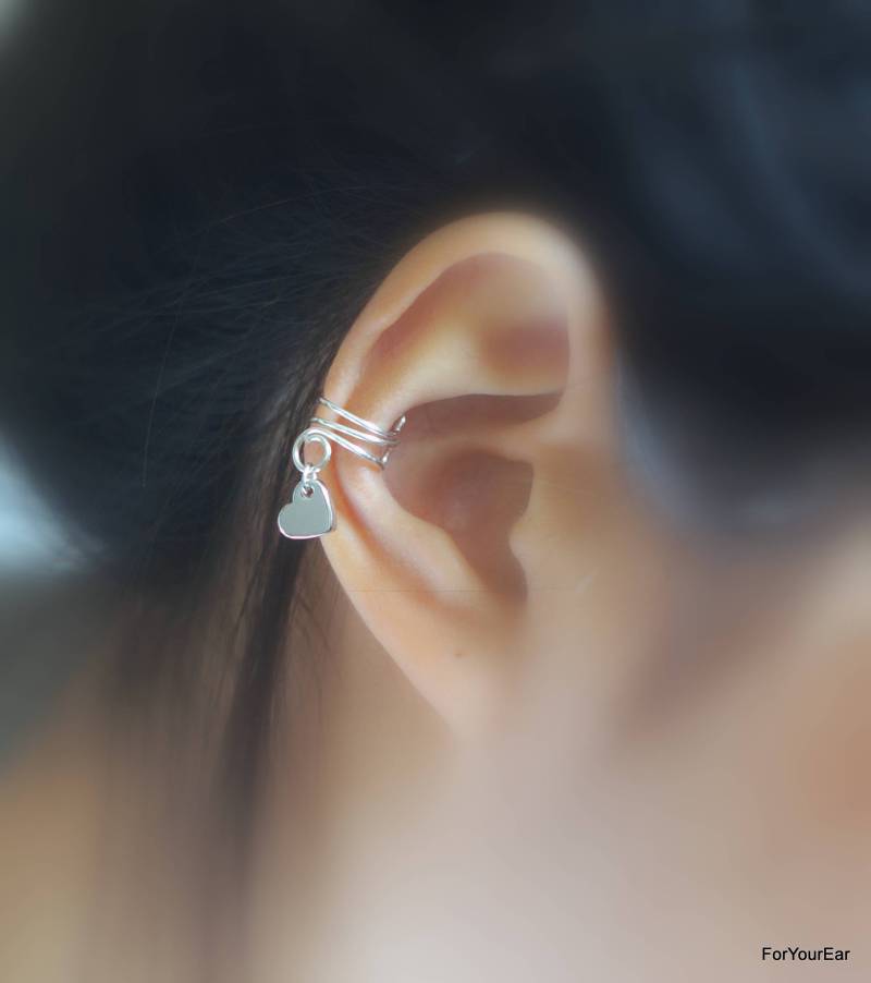 Kein Piercing Silber - Ohrmanschette Mit Herzanhänger | 164 von ForYourEar