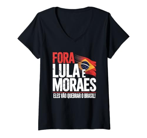 Damen Raus mit Moraes, Raus mit Lula Raus mit der PT aus Brasilien T-Shirt mit V-Ausschnitt Damen Raus mit Moraes, Raus mit Lula Raus mit der PT aus Brasilien T-Shirt mit V-Ausschnitt von Fora Moraes Fora Lula Impeachment PT Shirt Hoodie