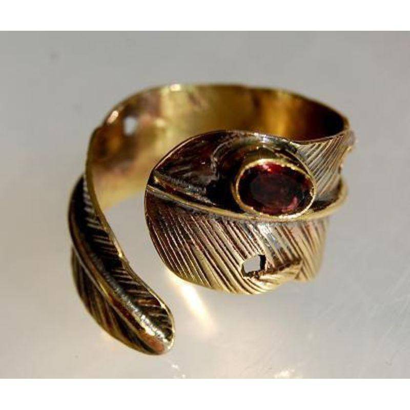 Messing Feder Wickelring, Boho Ring, Unisex Gold Federring, Herrenring, Verstellbarer Ring von ForageDesign