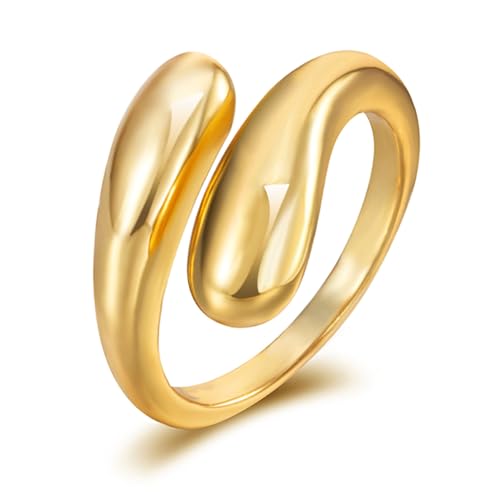 Forbabe Ringe Sterling Silber 925 Offen Verstellbare Träne Wassertropfen 14K Vergoldet Ringe für Damen Herren Einfacher Finger Umarmen Stapelbare Ring (Gold) von Forbabe