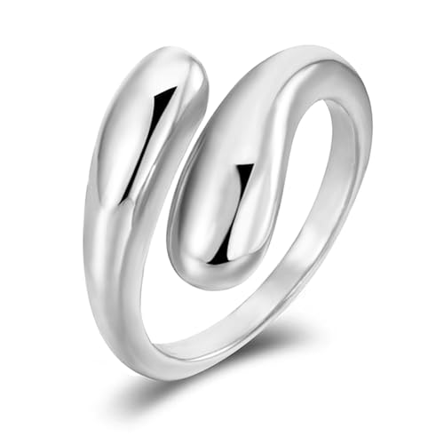 Forbabe Sterling Silber 925 Ringe für Damen Herren Offen Verstellbare Glatter Ringe Träne Wassertropfen Hypoallergen Einfacher Finger Umarmen Stapelbare Ring (Silber) von Forbabe