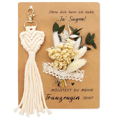 Forbabe Trauzeugin Fragen Geschenk, Personalisiertes Brautjungfer Fragen Geschenkbox Inklusive Möchtest du Meine Trauzeugin Sein Karte Trockenblumenstrauß und Schlüsselanhänger boho Makramee von Forbabe