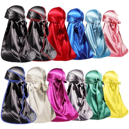 ForceWave Seidige Durags für Männer und Frauen, Satin-Durags für 360 Wellen, 12 Stück, Schwarz, Rot, Blau, Himmelblau, Rosa, Lila, Grau, Grün, Weiß, Gelb, M/L ForceWave Seidige Durags für Männer und Frauen, Satin-Durags für 360 Wellen, 12 Stück, Schwarz, Rot, Blau, Himmelblau, Rosa, Lila, Grau, Grün, Weiß, Gelb, M/L von ForceWave