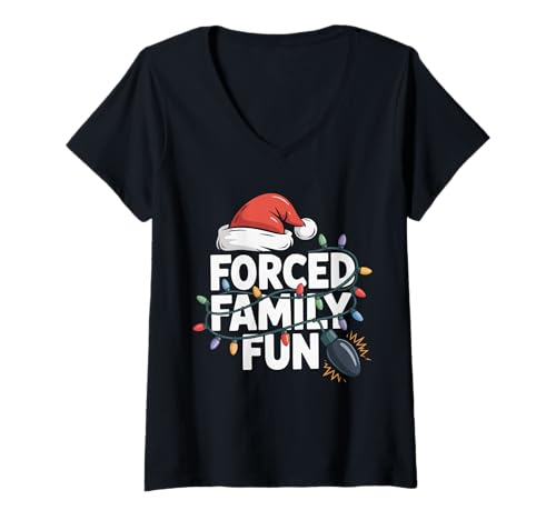Damen Erzwungener Familienspaß, sarkastisches Weihnachtsfest, lustig für Herren, Damen und Kinder T-Shirt mit V-Ausschnitt Damen Erzwungener Familienspaß, sarkastisches Weihnachtsfest, lustig für Herren, Damen und Kinder T-Shirt mit V-Ausschnitt von Forced Family Fun Christmas Light For Kids