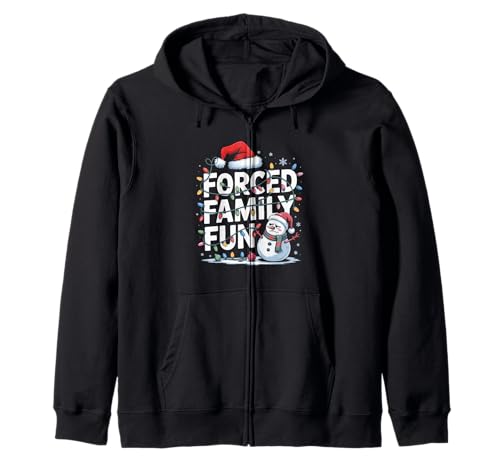 Zwangsfamilie Spaß Schneemann Weihnachtsbeleuchtung Kinder Männer Frauen Kapuzenjacke von Forced Family Xmas Party Pajamas
