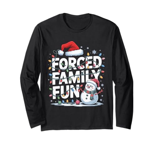 Zwangsfamilie Spaß Schneemann Weihnachtsbeleuchtung Kinder Männer Frauen Langarmshirt von Forced Family Xmas Party Pajamas