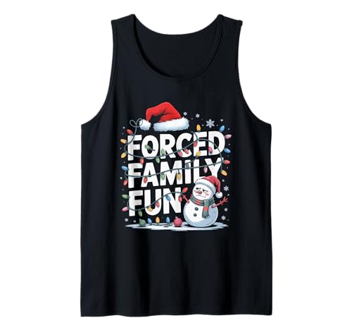 Zwangsfamilie Spaß Schneemann Weihnachtsbeleuchtung Kinder Männer Frauen Tank Top von Forced Family Xmas Party Pajamas