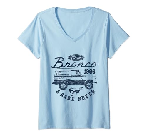 Damen Ford Bronco A Rare Breed 1966 Logo T-Shirt mit V-Ausschnitt von Ford