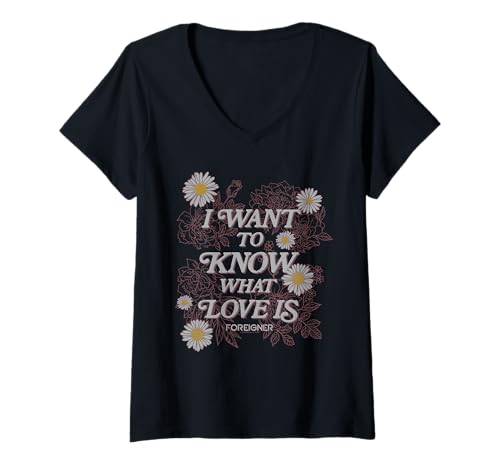 Damen Ripple Junction x Foreigner What Love Is Daisy Flowers T-Shirt mit V-Ausschnitt Damen Ripple Junction x Foreigner What Love Is Daisy Flowers T-Shirt mit V-Ausschnitt von Foreigner