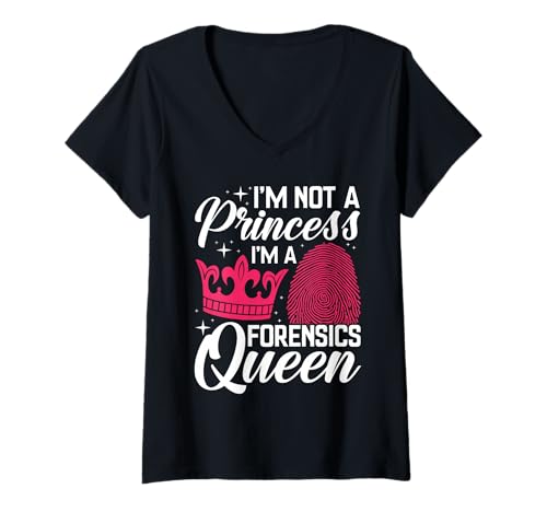 Damen Forensics Königin Krone und Fingerabdruck Design T-Shirt mit V-Ausschnitt Damen Forensics Königin Krone und Fingerabdruck Design T-Shirt mit V-Ausschnitt von Forensics Queen Designs