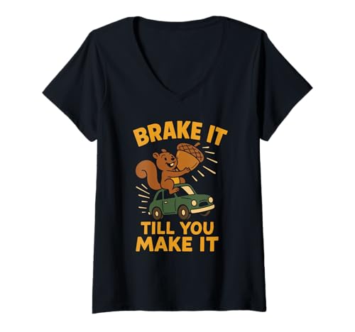 Damen Lustiger Tierliebhaber Eichhörnchen Humor Wildlife Rescue Nature T-Shirt mit V-Ausschnitt von Forest Animal Road Trip Suburban Wildlife Cute