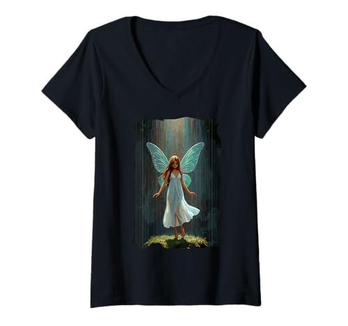 Damen Spirit Forest Fairy Winged Dream Naturbäume T-Shirt mit V-Ausschnitt Damen Spirit Forest Fairy Winged Dream Naturbäume T-Shirt mit V-Ausschnitt von Forest Fairy Winged Spirit Magic Dreamland