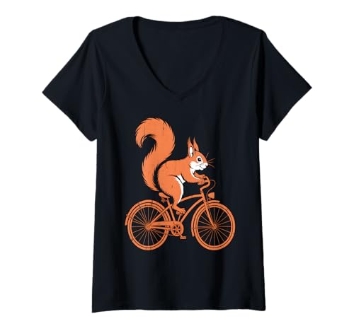 Damen Lustiges Eichhörnchen Reitrad Retro T-Shirt mit V-Ausschnitt Damen Lustiges Eichhörnchen Reitrad Retro T-Shirt mit V-Ausschnitt von Forest Friends Apparel