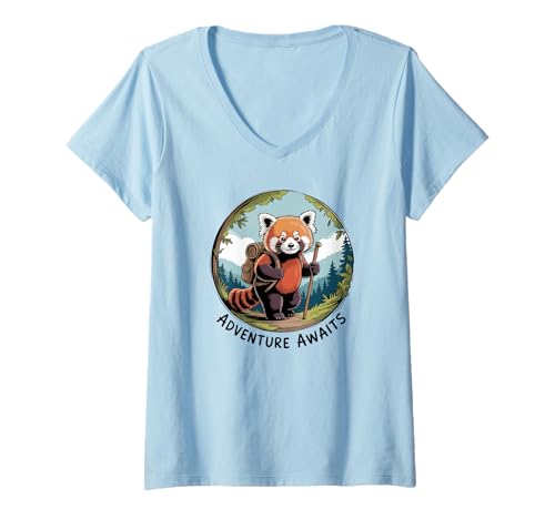 Damen Cute Panda Adventure Awaits Forest T-Shirt mit V-Ausschnitt Damen Cute Panda Adventure Awaits Forest T-Shirt mit V-Ausschnitt von Forest Friends