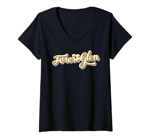 Damen Forest Glen T-Shirt Retro Art Baseball Schriftart Vintage T-Shirt mit V-Ausschnitt Damen Forest Glen T-Shirt Retro Art Baseball Schriftart Vintage T-Shirt mit V-Ausschnitt von Forest Glen Retro Vintage Style T-ShirtsForest Gle