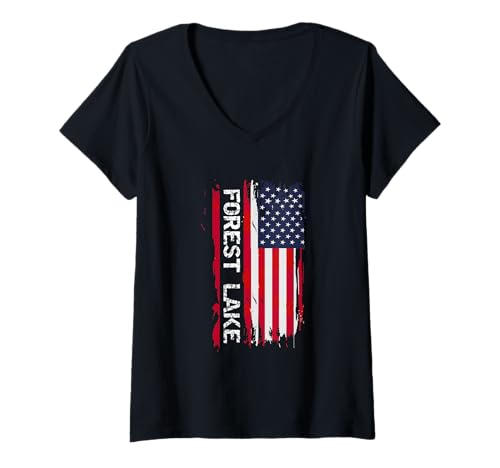 Damen Forest Lake City T-Shirt mit V-Ausschnitt Damen Forest Lake City T-Shirt mit V-Ausschnitt von Forest Lake USA Flag