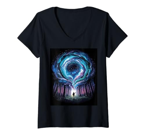 Damen Enchanted Woods Cosmic Portal Celestial Wonder Stargazer T-Shirt mit V-Ausschnitt Damen Enchanted Woods Cosmic Portal Celestial Wonder Stargazer T-Shirt mit V-Ausschnitt von Forest Stars Night Magic Dream Sky