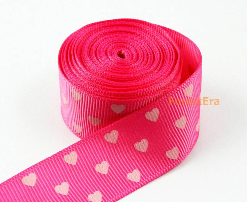 4 Yards 7/8 Zoll Rosa Herz Gedruckt Band Haarband Grosgrain | Lwd11 von ForestEra
