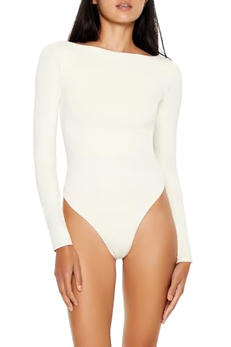 Forever 21 Contour Sculpt Langarm-Body für Damen, Weiss/opulenter Garten, L von Forever 21